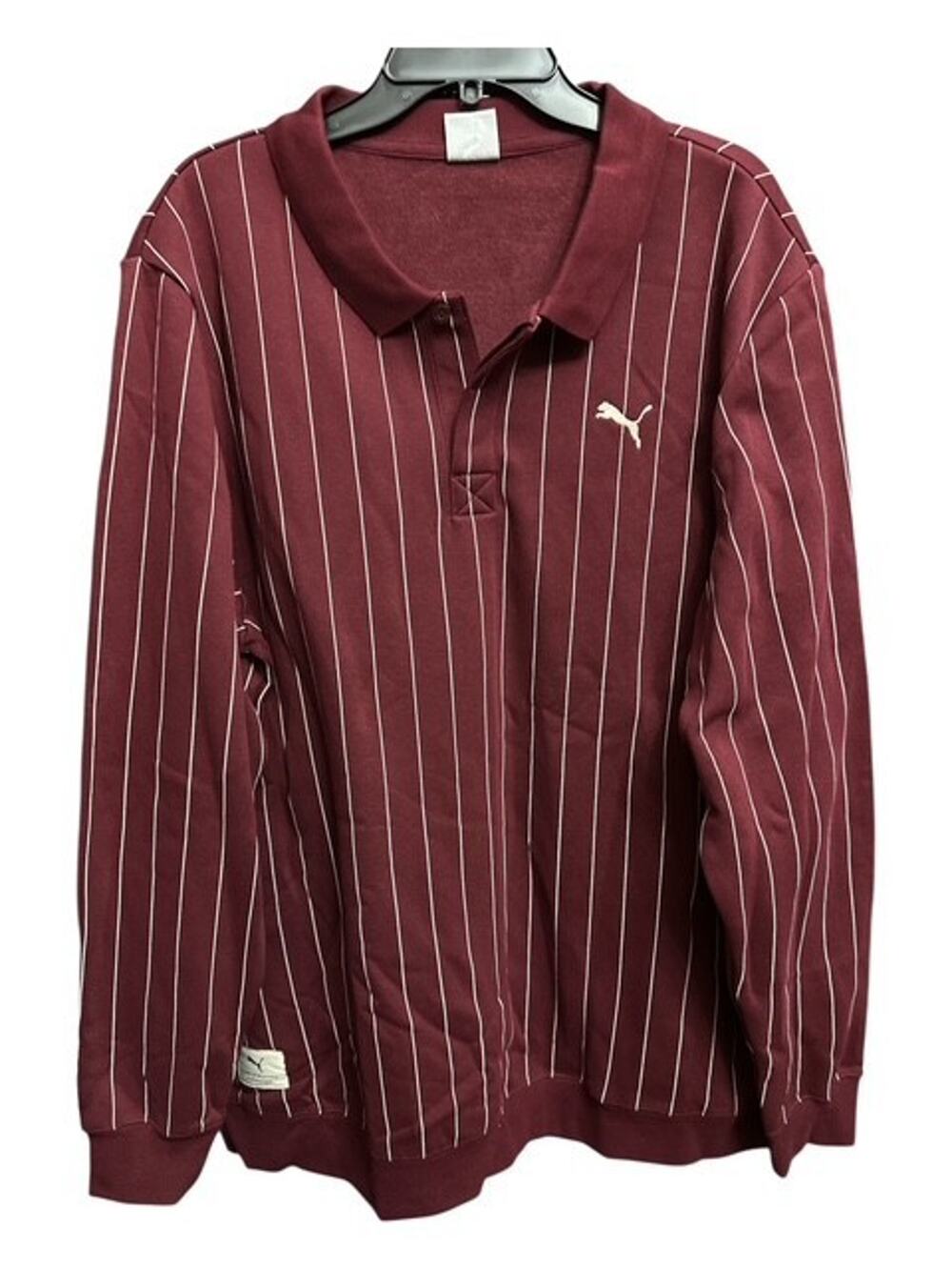 Puma Polo XXL Sweatshirt Burgundy Red Ruby Shimmer Pinstripe Fleece Lined Shirt
